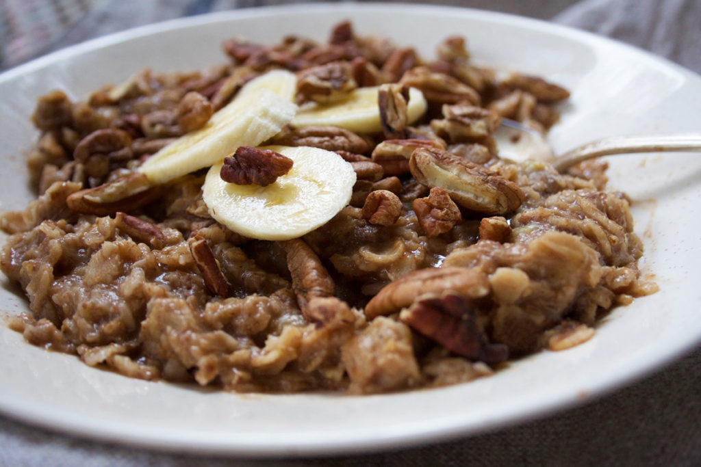 Banana Nut Oatmeal with pecans and cinnamon