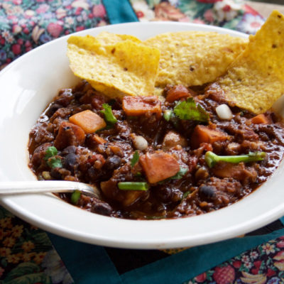 Sweet Potato, Black Bean and Quinoa Chili