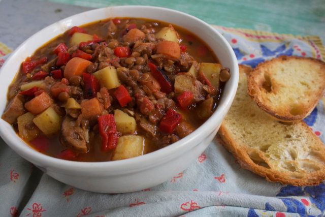 Vegan Lentil and Sausage Soup {With Vegan Sausage} | Camp Topisaw